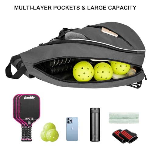 Goloni Pickleball Bag for Women Men, Convertible Pickleball Backpack Sling Bag with Fence Hook, Waterproof Polyester Paddle Bag with Multiple Compartments