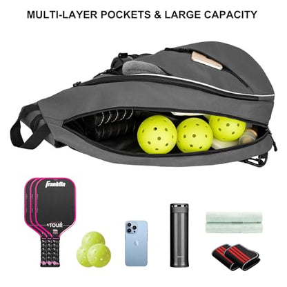 Goloni Pickleball Bag for Women Men, Convertible Pickleball Backpack Sling Bag with Fence Hook, Waterproof Polyester Paddle Bag with Multiple Compartments