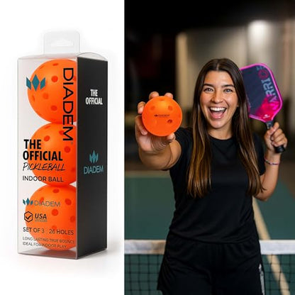 Diadem Indoor Pickleball Balls | USAPA Approved Tournament Indoor Ball, 26-Hole One-Piece Mold, True Bounce & Durable Plastic, Ideal for Hardwood, Tennis Court, Concrete