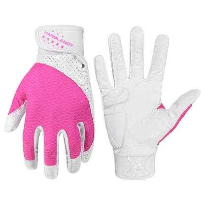 HANDLANDY Baseball Batting Gloves for Adult Youth, Grip Breathable Softball Batting Gloves Fit Men Kids Boys Girls - color: Pink-Adult, size: Adult Large