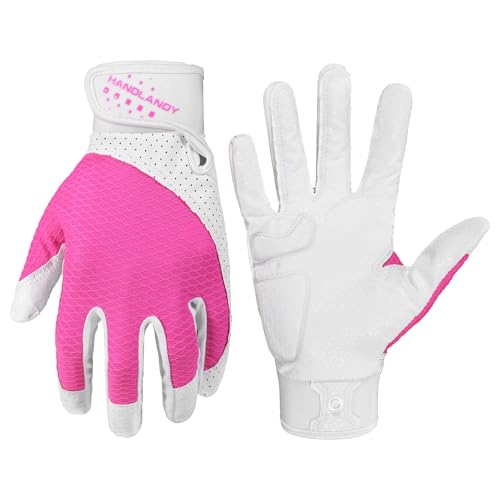 HANDLANDY Baseball Batting Gloves for Adult Youth, Grip Breathable Softball Batting Gloves Fit Men Kids Boys Girls - color: Pink-Adult, size: Adult Small