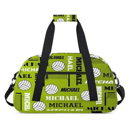 Custom Volleyball Gym Bag Duffel Bag for Women Men, Personalized Name Sport Bag Overnight Bags Customized Travel Weekender Bag, Green Yellow - color: Green Yellow