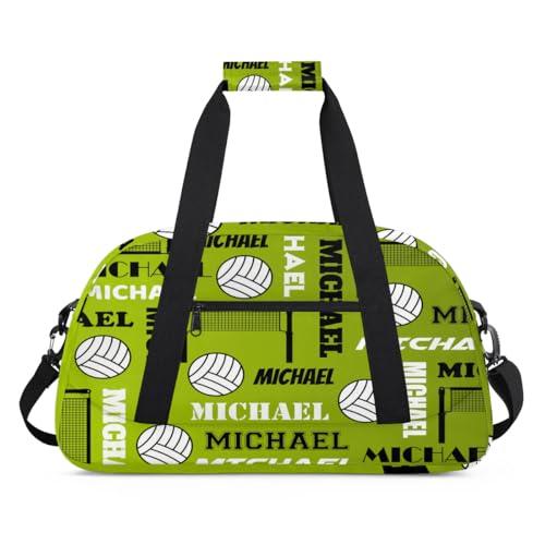 Custom Volleyball Gym Bag Duffel Bag for Women Men, Personalized Name Sport Bag Overnight Bags Customized Travel Weekender Bag, Green Yellow - color: Green Yellow