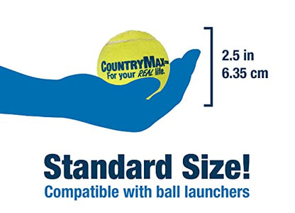 CountryMax Tennis Balls Medium Standard 2.5" for Small and Medium Breed Dogs Aggressive Chewers Training and Playtime (12 Pack) - size: 12 Pack