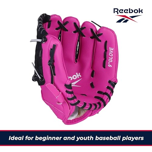 Reebok - Youth Baseball Glove Set, 9-Inch Kids Sports Glove with Foam Ball, Training Mitt for Beginners, Practice & Backyard Play - color: Pink