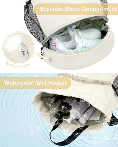 RHDZO Drawstring Backpack Gym Backpack with Shoe Compartment for Men Women String Sports Bag with Wet Pocket Cinch Swim Beach Bag, Large Beige - color: Large Beige