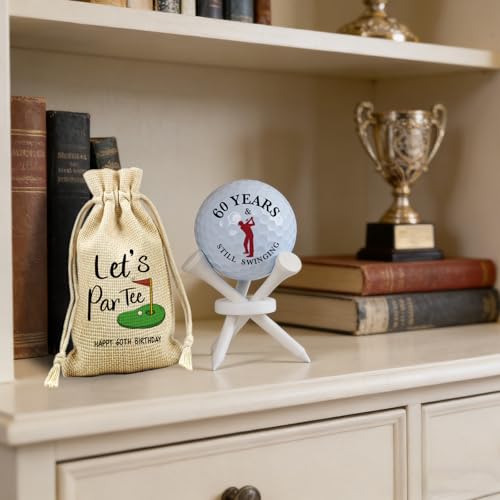 Dad Gift for Fathers Day, 60th Birthday Golf Gifts for Grandpa Dad Friends Husband Men, 60 Years Old Novelty Birthday Golf Ball Gift, Golf Ball Tabletop Display Stand Holders Gifts Decor, 3 tees