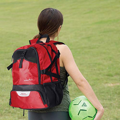 Athletico National Soccer Bag - Backpack for Soccer, Basketball & Football Includes Separate Cleat and Ball Holder - color: Red