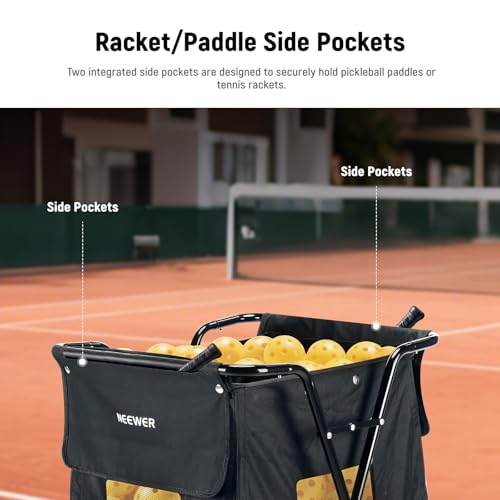 NEEWER Tennis Ball Hopper, Pickleball Retriever Collector Basket Cart Holder Tennis Court Equipment Accessory for Training Teaching - style: PB01X Bag/Cart
