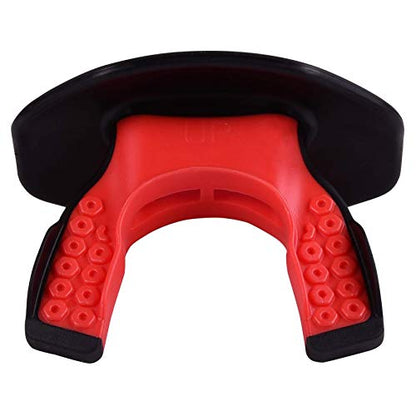 Oral Mart Flag Football Mouth Guard with 3D LipFit Design for Kids - Youth Football Mouthguard (No Boil) Cool Instant Fit Lip Guard Mouthpiece for Braces (Detachable Helmet Strap Included) - color: Red/Black