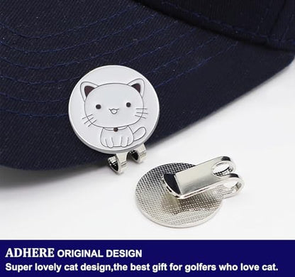 Adhere Golf Ball Markers Personlized Double Side Cute cat Logo Enamel with A Magnetic Hat Clips,A Premium Golf Gifts. - color: G-Cute White Cat