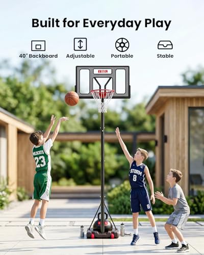 IGL Portable Basketball Hoop, 5.6-10FT Adjustable Basketball Goal System, 40/44 Inch Outdoor Basketball Hoop & Goals for Kids, Youth, and Adults in The Backyard, Driveway with PC Backboard - color: Gray Black