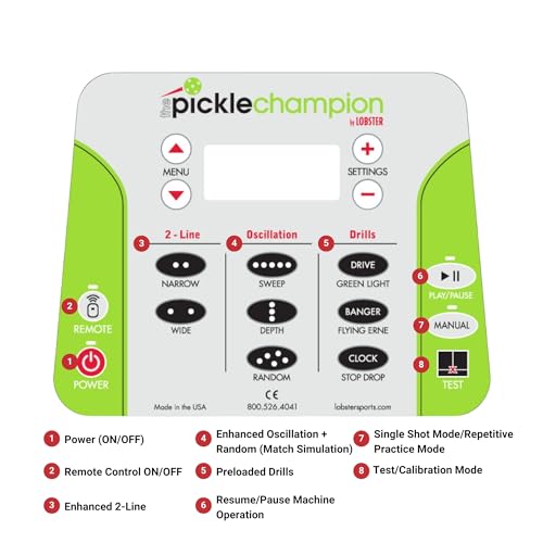 Lobster Sports Pickleball Machine – Full-Featured – Adjustable Topspin, Backspin, & Lobs, Random Oscillation, Ball Speed (20-60MPH), Lightweight & Portable, Holds 125 Balls, with Multi-Function Remote - style: The Pickle Champion