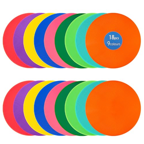 Spot Markers 4 Inch 9 Inch Non Slip Rubber Floor Markers Flat Field Cones Poly Dots for Soccer Basketball Sports Speed Agility Training and Drills - style: 9inch 18pcs