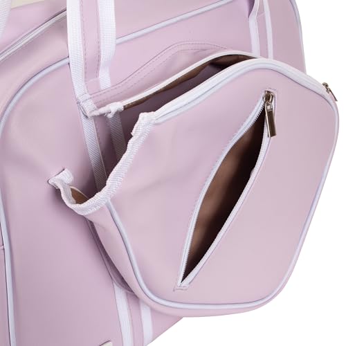 PU Leather Women Sports Shoulder Gym Bag Pickleball Duffle Bag Pickleball Tote Bag with Front Pocket for 2 Paddles, Inner Storage Pockets, Mesh Water Bottle Holder and Adjustable Shoulder Strap