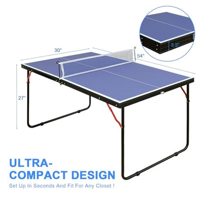 Ping Pong Table Foldable & Portable Table Tennis Table Set for Indoor & Outdoor Games with Net, 2 Paddles and 3 Balls - size: 4.5FT