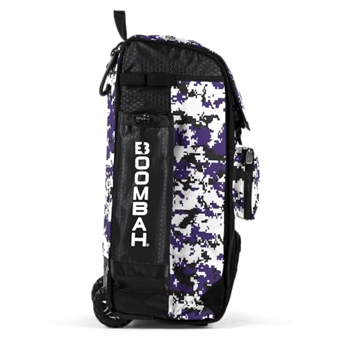 Boombah Rolling Catchers Superpack Baseball/Softball Gear Bag Digital Camo - 23-1/2" x 13-1/2" x 9-1/2" - Multiple Colors - Telescopic Handle and Holds 4 Bats - Wheeled Version - color: Black/Purple
