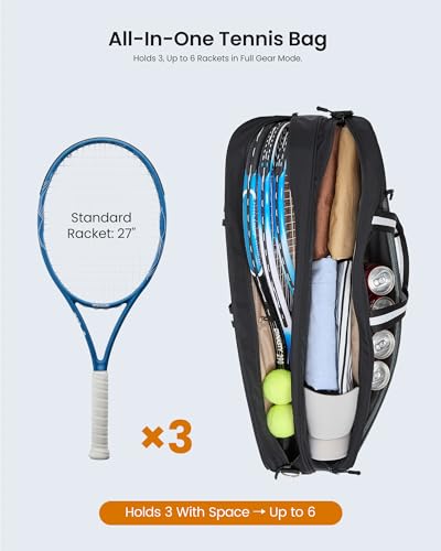 Tennis Bag for Women & Men, 3-6 Rackets Tennis Racket Bag with Shoe Compartment & Insulated Pocket, Water-Resistant Gym Bag, Perfect Tennis Accessories for Court Training & Daily Use - color: Bean Green - Beige