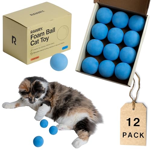 Rawry Foam Ball Cat Toy Set - 12 Lightweight Firm Foam Balls for Indoor Cats & Kittens | Ideal for Batting, Swatting & Chasing | Non-Toxic, Indoor Play | Supervised Use Recommended (12 Pack, Blue) - color: Blue