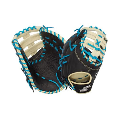 SSK Z5 Craftsman Baseball First Base Mitt – 12” – 12.25” – 12.5” – 13" – Right & Left Hand Throw - color: Black/Camel/Electric Blue, size: 13" - Right Hand Throw