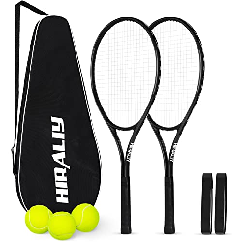 HIRALIY Tennis Rackets 2 Pack for Adults Beginners - 27 Inch Lightweight Aluminum Tennis Racquet Set with 3 Balls & Carry Bag - Vibration Dampening & Large Sweet Spot for Men Women Couples