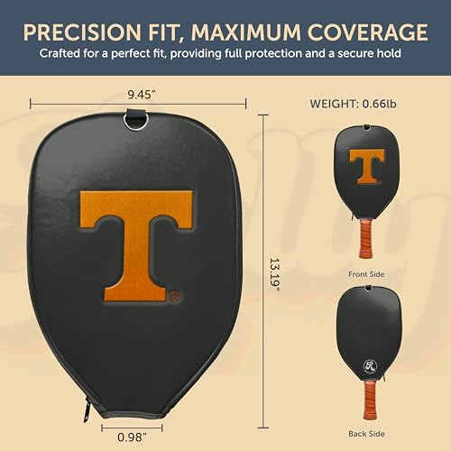 Officially Licensed Collegiate Pickleball Paddle Cover - Lightweight PU Leather Material - Durable Foam Interior Protection with Zippered Closure - Fits Most Paddles on the Market - color: Tennessee Volunteers