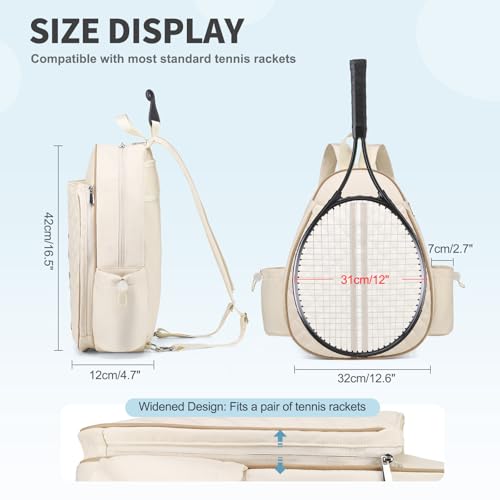 Tennis Bag, Convertible Sling Crossbody Backpack Waterproof Reversible Racket Bags for Women Men - color: Beige
