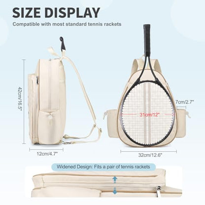 Tennis Bag, Convertible Sling Crossbody Backpack Waterproof Reversible Racket Bags for Women Men - color: Beige
