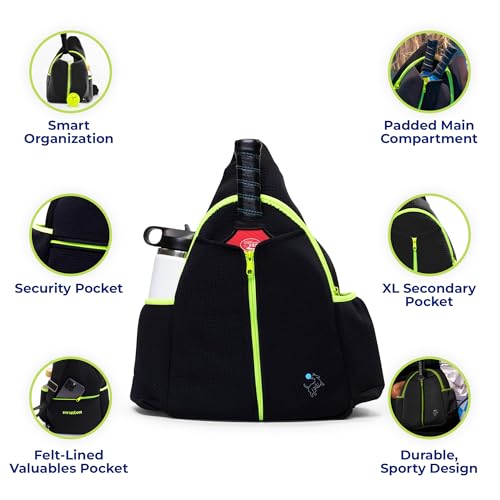 Swinton Pickleball Bag for Women and Men – Stylish Pickleball Backpack | Lightweight, Water-Resistant Pickleball Paddle Bag | Unisex Pickleball Bags with Space for Paddles, Balls & Accessories - color: Black
