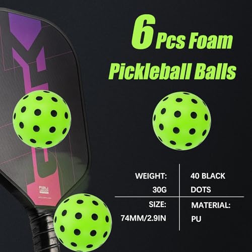 CEYAZYE 6 Pcs Silent Pickleball Balls, Soft Foam Balls for Indoor and Outdoor Practice, Low-Noise and Durable, Pickle Ball for Beginners Adult Outdoor Training