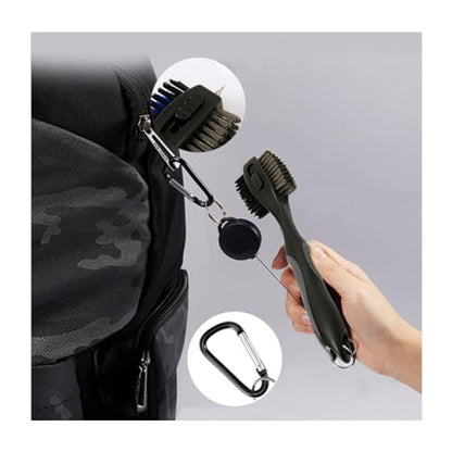 Golf Club Brushes, Golf Cleaning Tool, with Retractable Cleaning Nails, Nylon and Wire Bristles Oversize Double Brush Head with 2ft Retractable Zip-line Metal Buckle