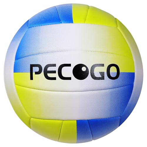 Size 5 Volleyball - Durable PU Leather, Indoor/Outdoor. Soft Control, Great Airtightness for Training/Games. Ideal for All Ages - color: Blue+Yellow