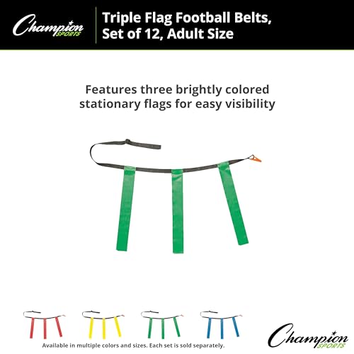 Champion Sports Quick Release Flag Football Set – Durable Belt, 3 Detachable Flags & Adjustable Fit (25”-50”) - color: Green Flags, size: Small (25"-31")