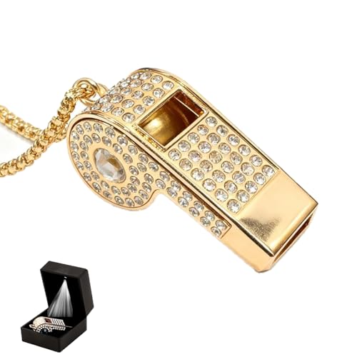 Whistle,Rhinestone Sports Whistle with Keychain for Coach/Referee/Training/Lifeguard/Teachers(Gold) - color: White