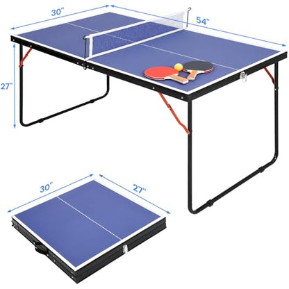 Foldable Table Tennis Table Portable Ping Pong Table with Net & 2 Paddles & 3 Balls,Portable Ping Pong Family Game Tables for Outdoor Indoor,54 x 30 x 27 inch