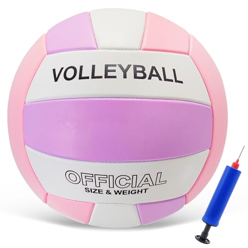 Volleyball Official Size 5 for Indoor Outdoor, Soft Touch Volleyballs for Adults Beach Play,Pool,Game,Gym,Training, Waterproof Volleyball with Ball Pump - color: Pink Purple