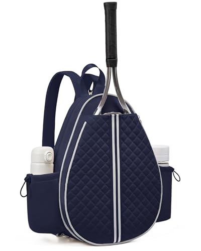 Tennis Bag, Quilted Tennis Sling Crossbody Backpack, Water Resistant Tennis Racket Bags for Women Men, Suitable for Pickleball Tennis Badminton - color: Navy Blue, size: Medium