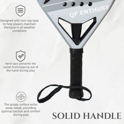 Padel Racket, Carbon Fiber Surface Padel Racquet, Lightweight, Ideal for Training/Matches - color: Gray