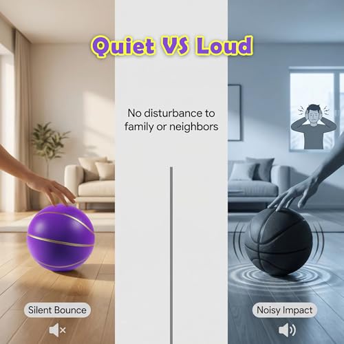 Silent Basketball Size7, New Upgraded Weight 600g Grooved Airless Indoor Basketball, Non-derforming Package, Real Feel & Bounce Like Official Ball, Quiet Dribbling Indoor Training