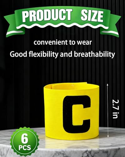 Captain's Armband Soccer Football Rugby Captain Armbands for Youth and Adult,Anti-Drop Design - Pack of 6 - color: 6 Yellow