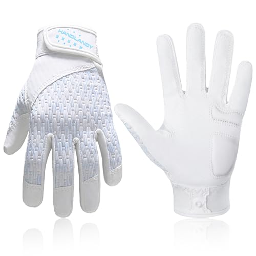 HANDLANDY Baseball Batting Gloves for Adult Youth, Grip Breathable Softball Batting Gloves Fit Men Kids Boys Girls - color: Pearl White-Kids, size: Kids Medium