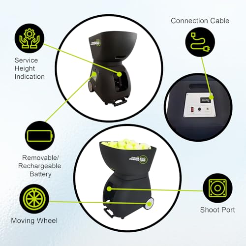 Tennis Ball Cannon Pro: Portable Tennis Ball Machine (48lbs) - Dual Motor for Top Spin and Backspin | Up to 120 Balls, Max Speed 80MPH | 6 Hours Playtime with Rechargeable Lithium Battery