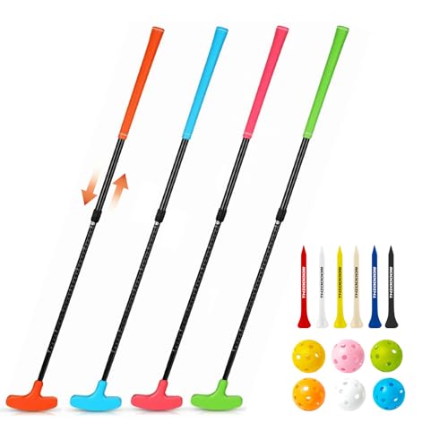 THIODOON Golf Putters for Men and Women Two-Way Kids Putter Mini Golf Putter for Right or Left Handed Golfers Adjustable Length Golf Putter Suitable for Children, Teenagers and Adults - color: Pink+Orange+Green+Blue Putters & 6 Golf Tees & 6 Balls, size: