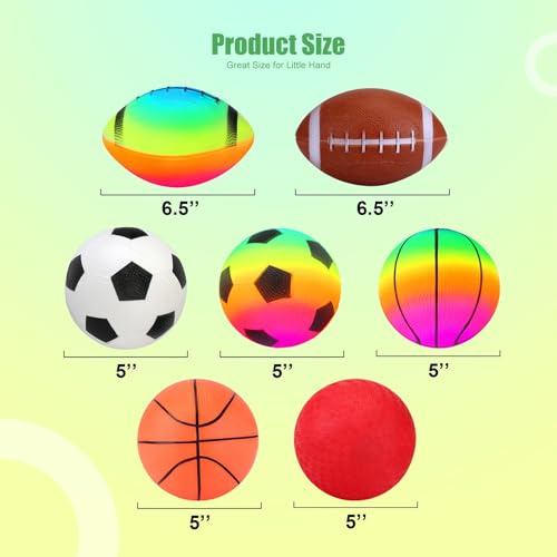 Soft Balls for Toddlers Kids 1-3 3-5, Easy to Grip 5" Small Balls 7 Pack, Mini Football Soccer Basketball Playgroundball - First Birthday Gift Baby Toys for Boys Girls - color: 7 Inflatable Balls 5"