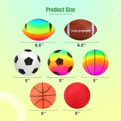 Soft Balls for Toddlers Kids 1-3 3-5, Easy to Grip 5" Small Balls 7 Pack, Mini Football Soccer Basketball Playgroundball - First Birthday Gift Baby Toys for Boys Girls - color: 7 Inflatable Balls 5"