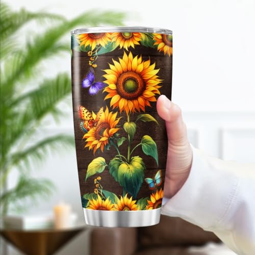 Sunflower Inspirational Gift Tumbler for Women, 20oz Stainless Steel Insulated Travel Mug with Motivational Quote, Floral Coffee Cup for Daughter Mom Teacher Birthday Holiday - color: Patriotic Dad N1