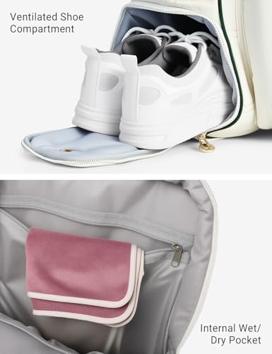 Quilted Tennis Bag for Women Men- Large Tennis Backpack Holds 2 Rackets with Ventilated Shoe Compartment & Wet Pocket - color: Beige
