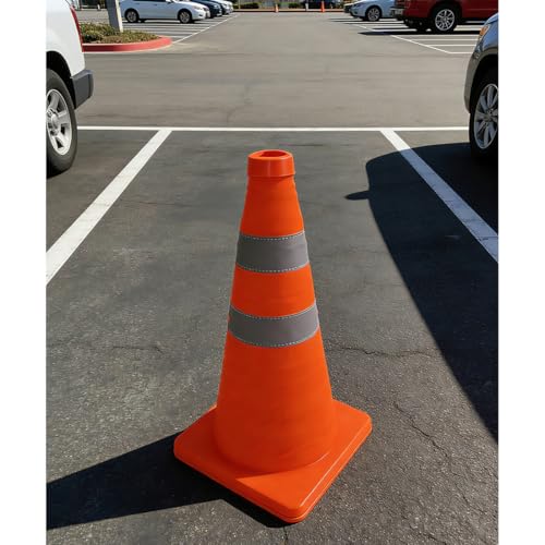 18 Inch,4 Pack, Collapsible Traffic Safety Cones, Orange, Reflective Collar, for Road Safety, Driving Training, Parking Lots (4)