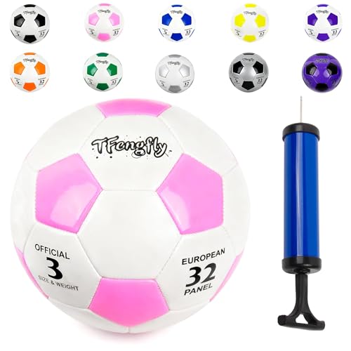 Soccer Ball Size 3 with Pump Needle, Size 3 Trainning Classic White Black Thicker PU Tight Weaved Suitable for Youth Boy League Game Trainning - color: Pink