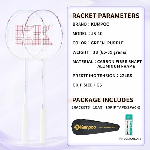 Badminton Racket Set of 2, Carbon Shaft Aluminum Frame Badminton Rackets for Outdoor Backyards Games, Badminton Racquets Set with 2 Overgrips and 1 Bag